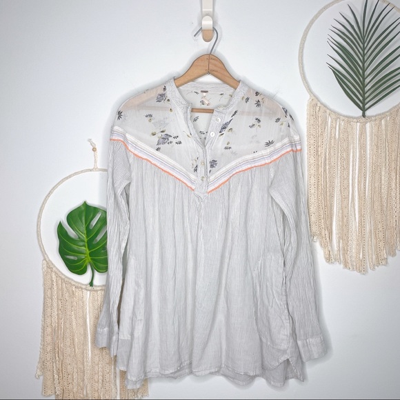 Free People Hearts & Colors Neutral Oversized Flowy Western Rodeo Top - Picture 2 of 16